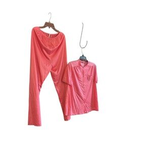 Vassarette vintage pink lace trim pajama set short sleeves elastic waist pants M